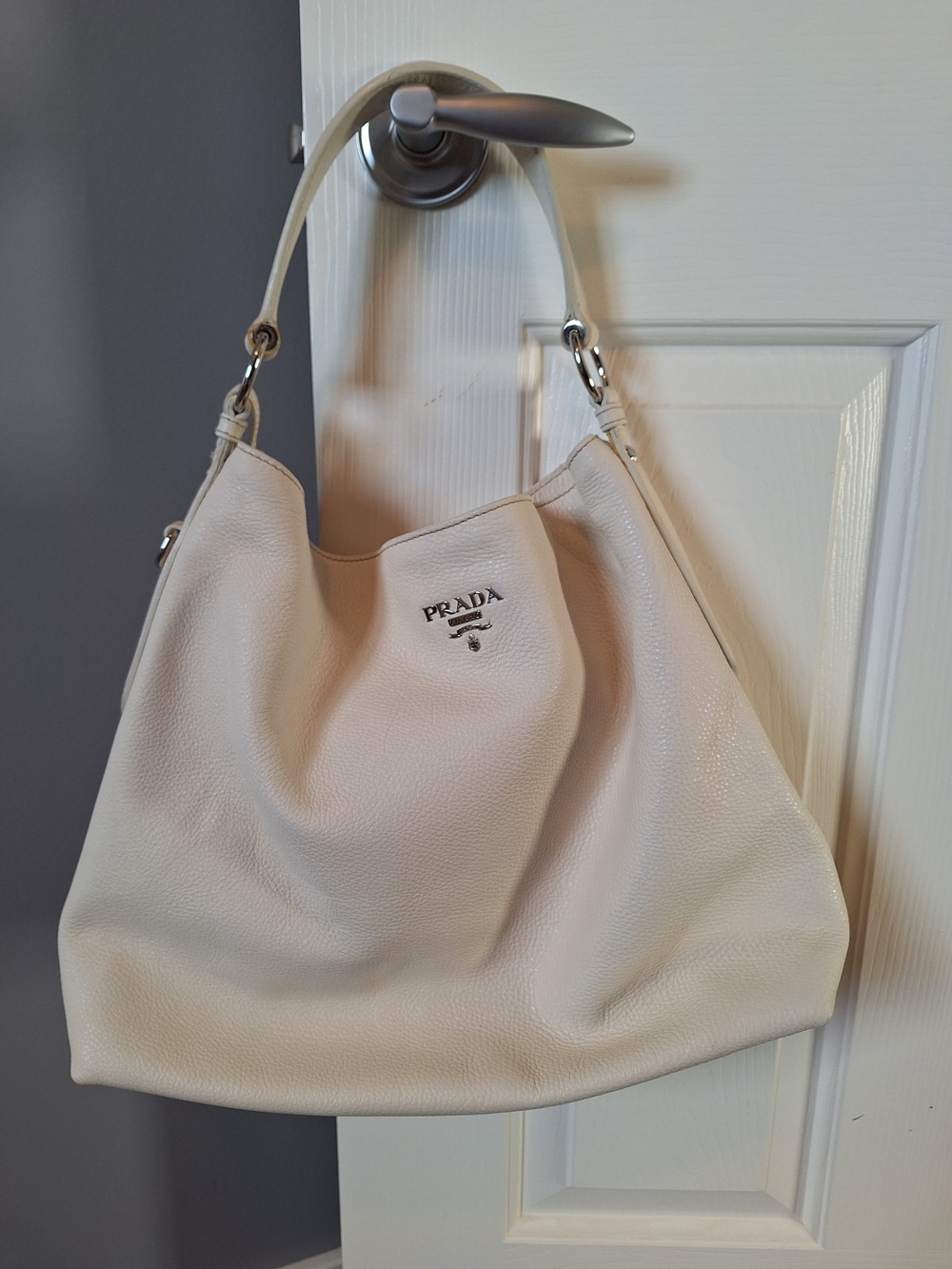 Prada Cream Leather Top-Handle Bag